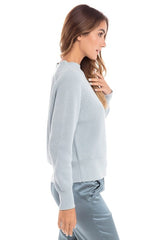 Pale Blue Cotton Mock Neck Sweater